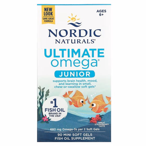 Nordic Naturals, Ultimate Omega Junior, для детей от 6 до 12 лет, со вкусом клубники, 340 мг, 90 мин