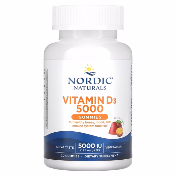Nordic Naturals, Жевательные таблетки с витамином D3, маракуйя, 5000 МЕ (125 мкг), 30 жевательных та