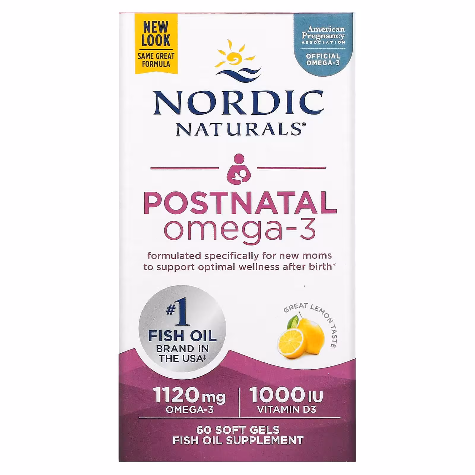 Nordic Naturals, Омега-3 для приема после родов, лимон, 1120 мг, 60 капсул