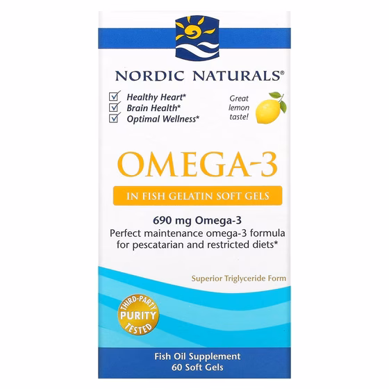 Nordic Naturals, омега-3, с лимонным вкусом, 345 мг, 60 капсул