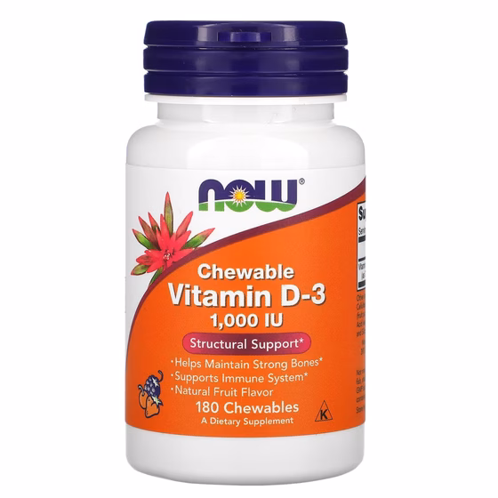 NOW Foods, Chewable Vitamin D-3 (жевательный витамин D-3, с натуральным фруктовым вкусом, 1000 МЕ, 1