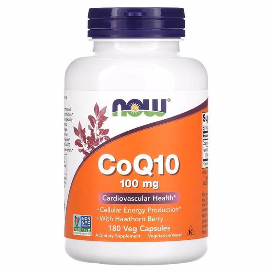 NOW Foods, CoQ10 с ягодами боярышника, 100 мг, 180 растительных капсул