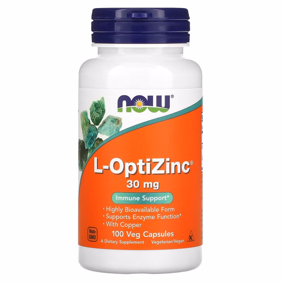 NOW Foods, L-OptiZinc, 30 мг, 100 растительных капсул