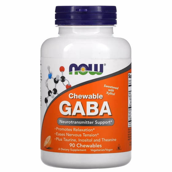 Now Foods, ГАМК в форме жевательных таблеток, натуральный ароматизатор «апельсин», 90 жевательных та