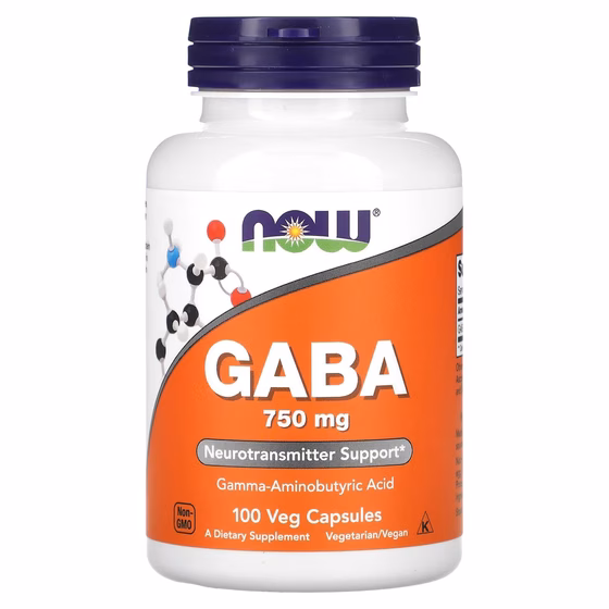 Now Foods, ГАМК, 750 мг, 100 растительных капсул