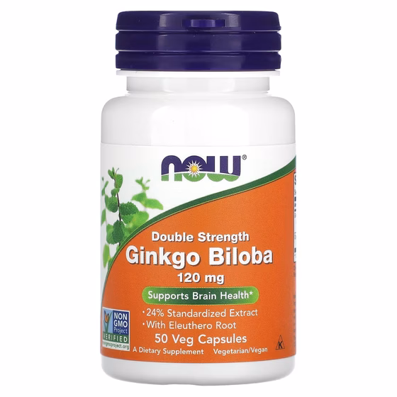 Now Foods, гинкго билоба, двойная сила, 120 мг, 50 вегетарианских капсул