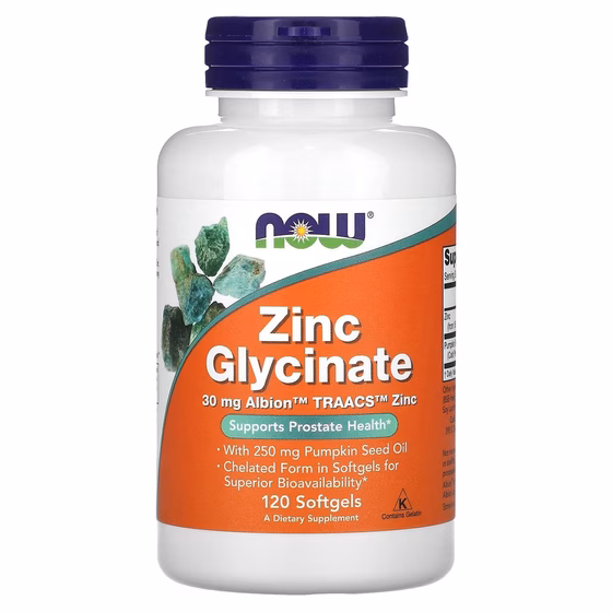 Now Foods, Глицинат цинка, 120 мягких таблеток