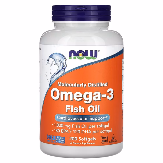 NOW Foods, жирные кислоты омега-3, 180 ЭПК / 120 ДГК, 200 капсул