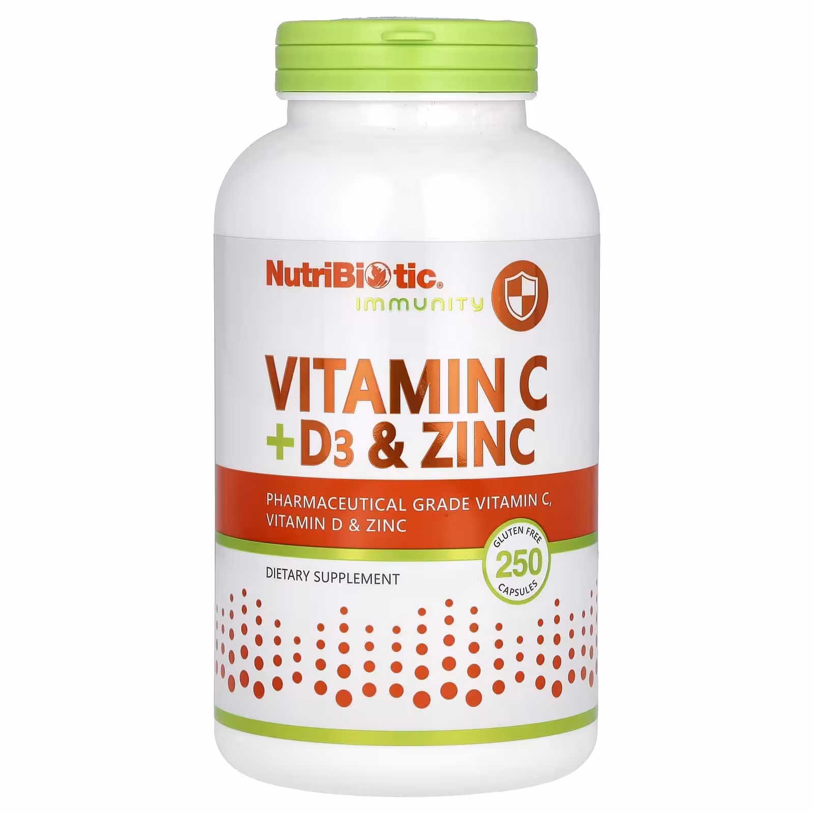 NutriBiotic, Immunity, витамины C + D3 и цинк, 250 капсул