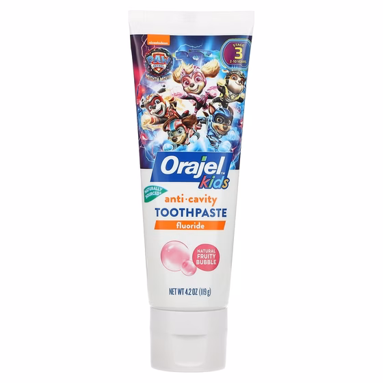 Orajel, щенячий патруль, зубная паста против кариеса с фторидом, для детей 2–10 лет, натуральный фру