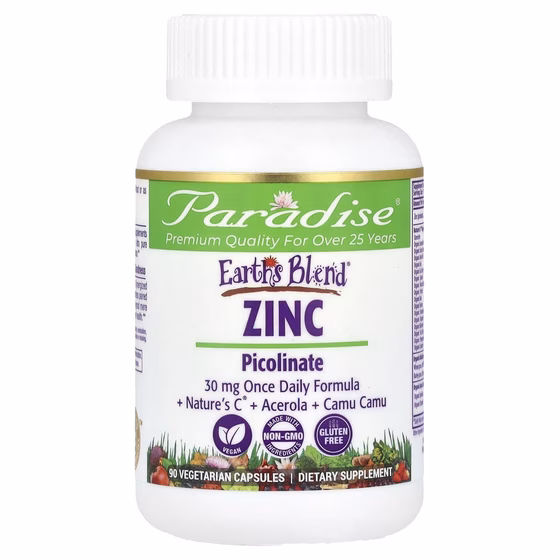 Paradise Herbs, Earth's Blend, Zinc, Picolinate, 90 Vegetarian Capsules