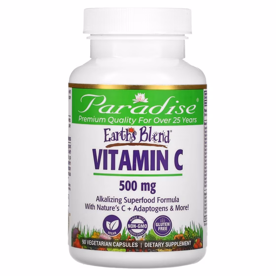 Paradise Herbs, Earth's Blend, витамин С, 500 мг, 90 вегетарианских капсул