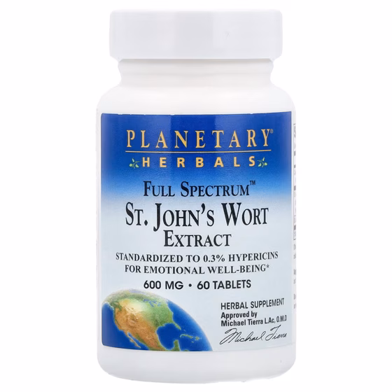 Planetary Herbals, Экстракт зверобоя полного спектра, 600 мг, 60 таблеток