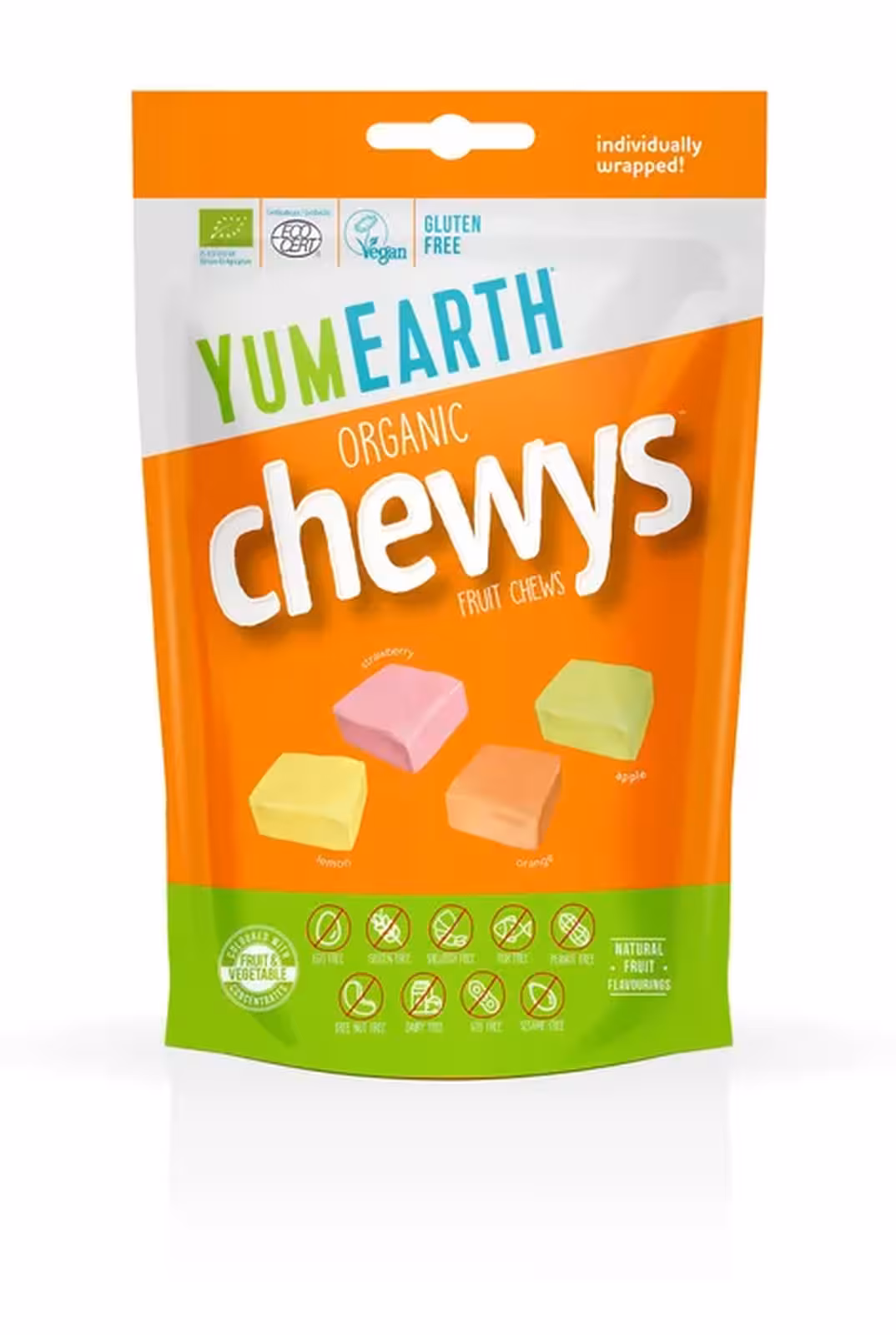 YumEarth, Конфеты жевательные фруктовые: Клубника, яблоко, лимон, апельсиy, 142г