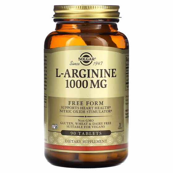 Solgar, L-аргинин, свободная форма, 1000 мг, 90 таблеток