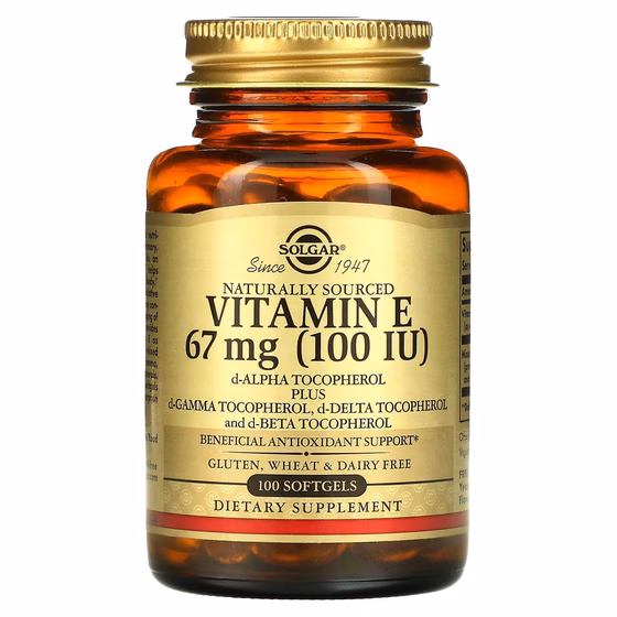 Solgar, Натуральный витамин Е, 67 мг (100 МЕ), 100 мягких таблеток