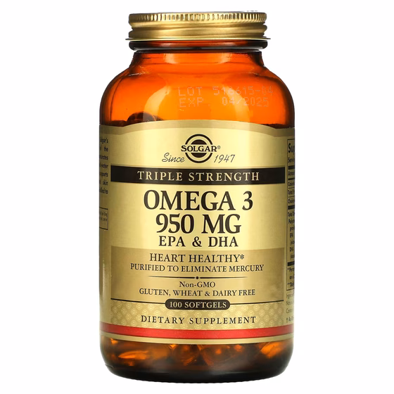 Solgar, омега-3, ЭПК и ДГК, тройной концентрации, 950 мг, 100 капсул