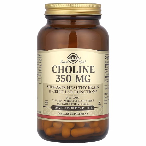 Solgar, Холин, 350 мг, 100 растительных капсул