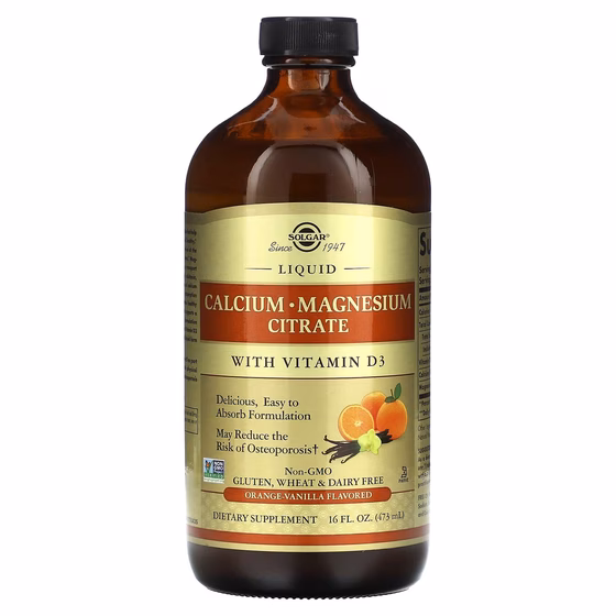 Solgar, Цитрат кальция и магния, с витамином D3, в жидкой форме, вкус натурального аапельсина, 473 м
