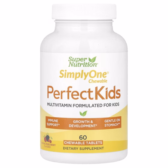 Super Nutrition, Perfect Kids, мультивитаминный комплекс для детей, вкус лесных ягод, 60 вегетарианс