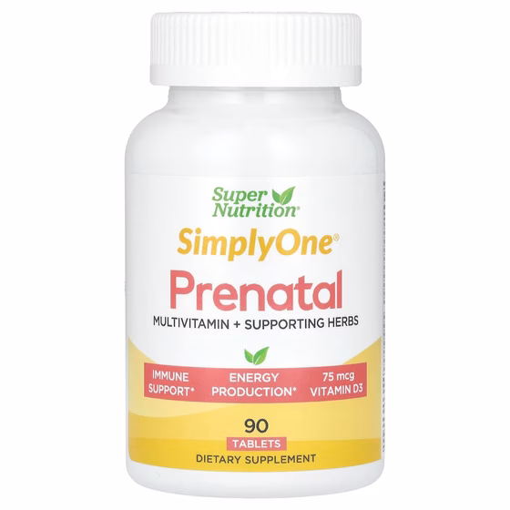 Super Nutrition, Simply One, пренатальные мультивитамины тройного действия, 90 таблеток