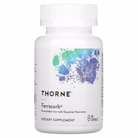Thorne Research, Ferrasorb, железо с кофакторами, 60 капсул