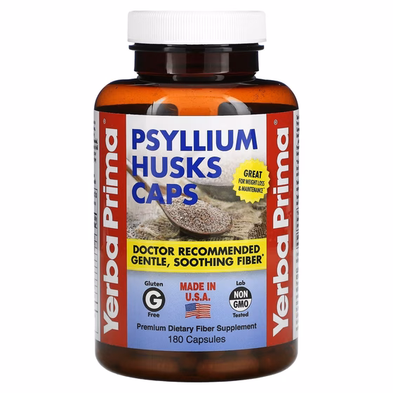 Yerba Prima, капсулы с шелухой семян подорожника, 180 капсул