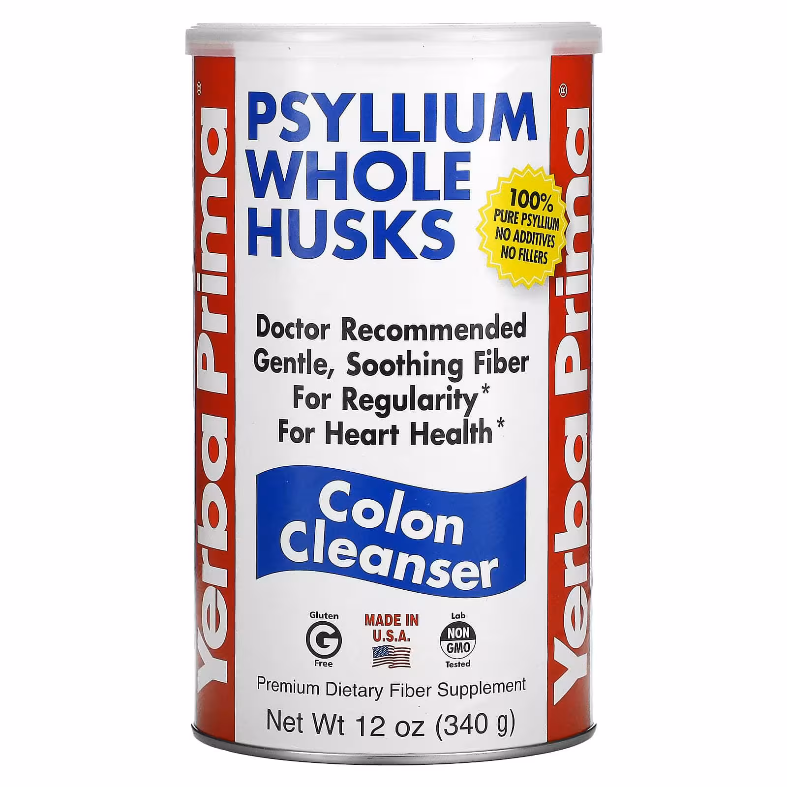 Yerba Prima, цельная шелуха семян подорожника, очищающее средство для толстой кишки, 340 г (12 унций