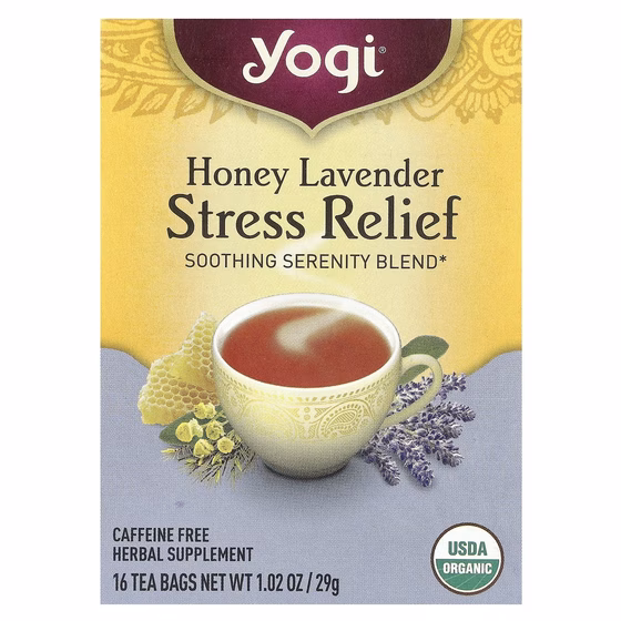 Yogi Tea, Stress Relief, мед и лаванда, без кофеина, 16 чайных пакетиков, 29 г (1,02 унции)