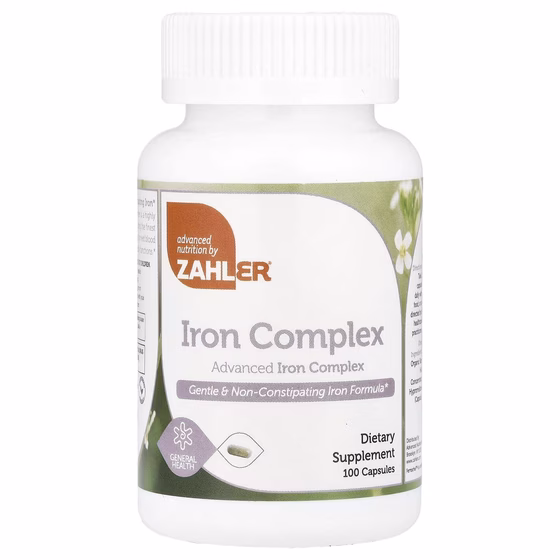 Zahler, Комплекс железа, улучшенная формула, не вызывающая запоров, 100 капсул