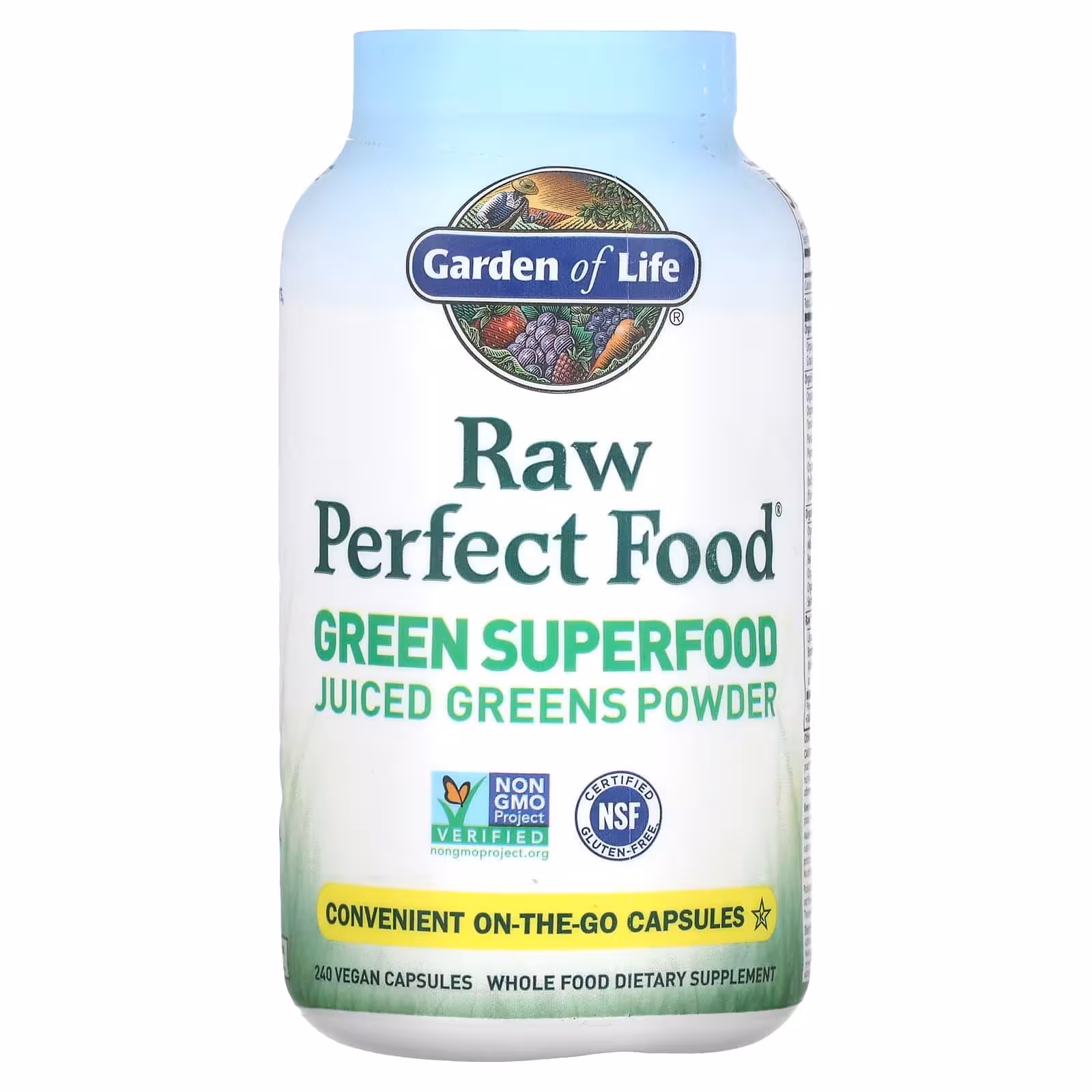 Garden of Life, RAW Perfect Food, Green Superfood, порошок сочной зелени, 240 веганских капсу