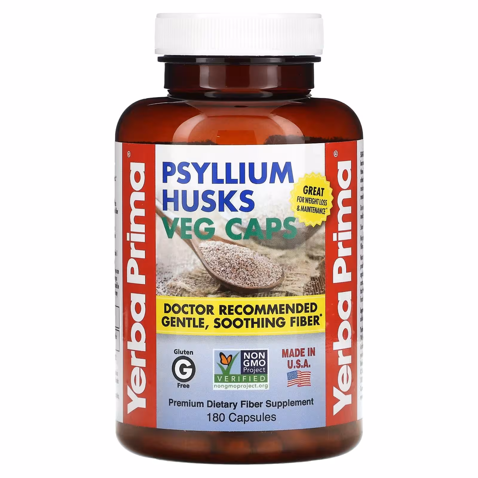 Yerba Prima, Шелуха семян подорожника, 180 вегетарианских капсул