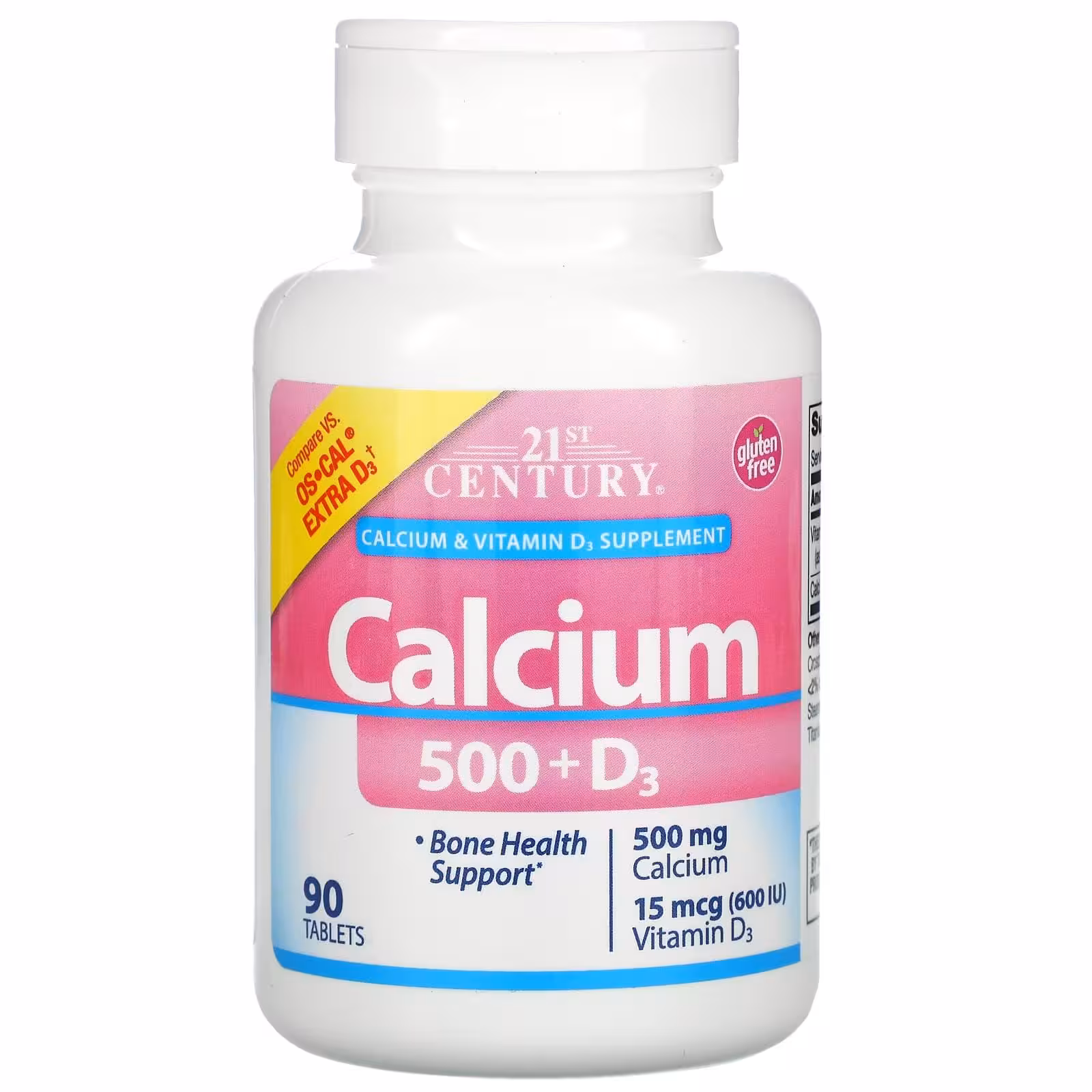 21st Century, Кальций 500 и витамин D3, 15 мкг (600 МЕ), 90 таблеток, шт