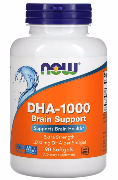NOW Foods, DHA-1000 для улучшения работы мозга, с повышенной силой действия, 1000 мг, 90 мягких табл