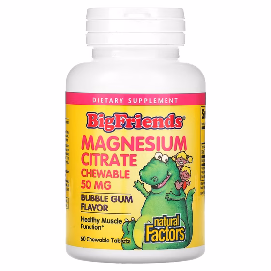 Natural Factors, Big Friends, цитрат магния, со вкусом жевательной резинки, 50 мг, 60 жевательных т
