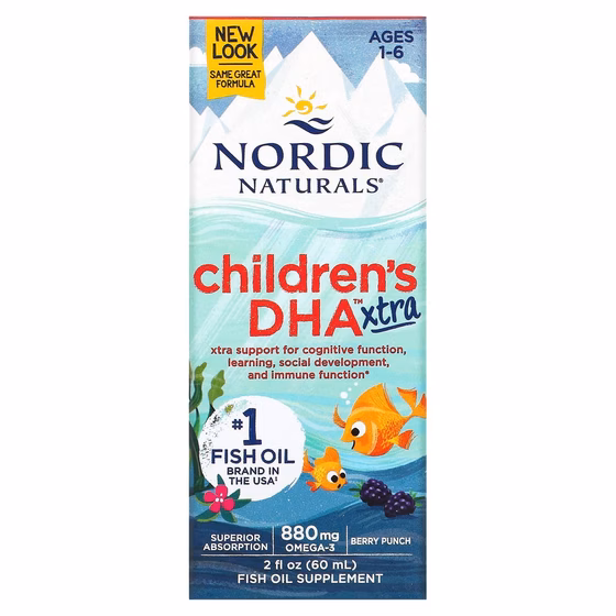 Nordic Naturals, Children's DHA Xtra, для детей возрастом 1–6 лет, ягодный вкус, 880 мг, 60 мл (2 жи