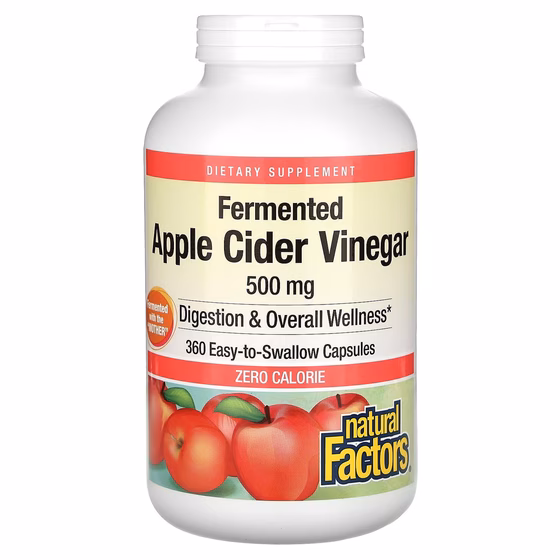 Natural Factors, Яблочный уксус, 500 мг, 360 капсул