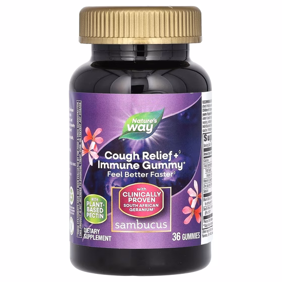 Nature's Way, Sambucus Relief, поддержка иммунитета, бузина и южноафриканская герань, 36 жевательных