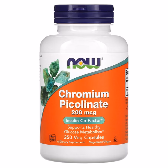 Now Foods, пиколинат хрома, 200 мкг, 250 вегетарианских капсул
