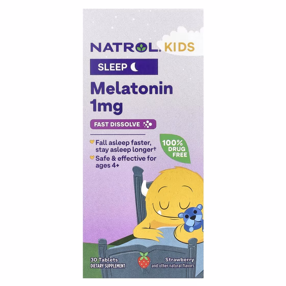 Natrol, Мелатонин, Для детей, Вкус клубники, 30 таблеток