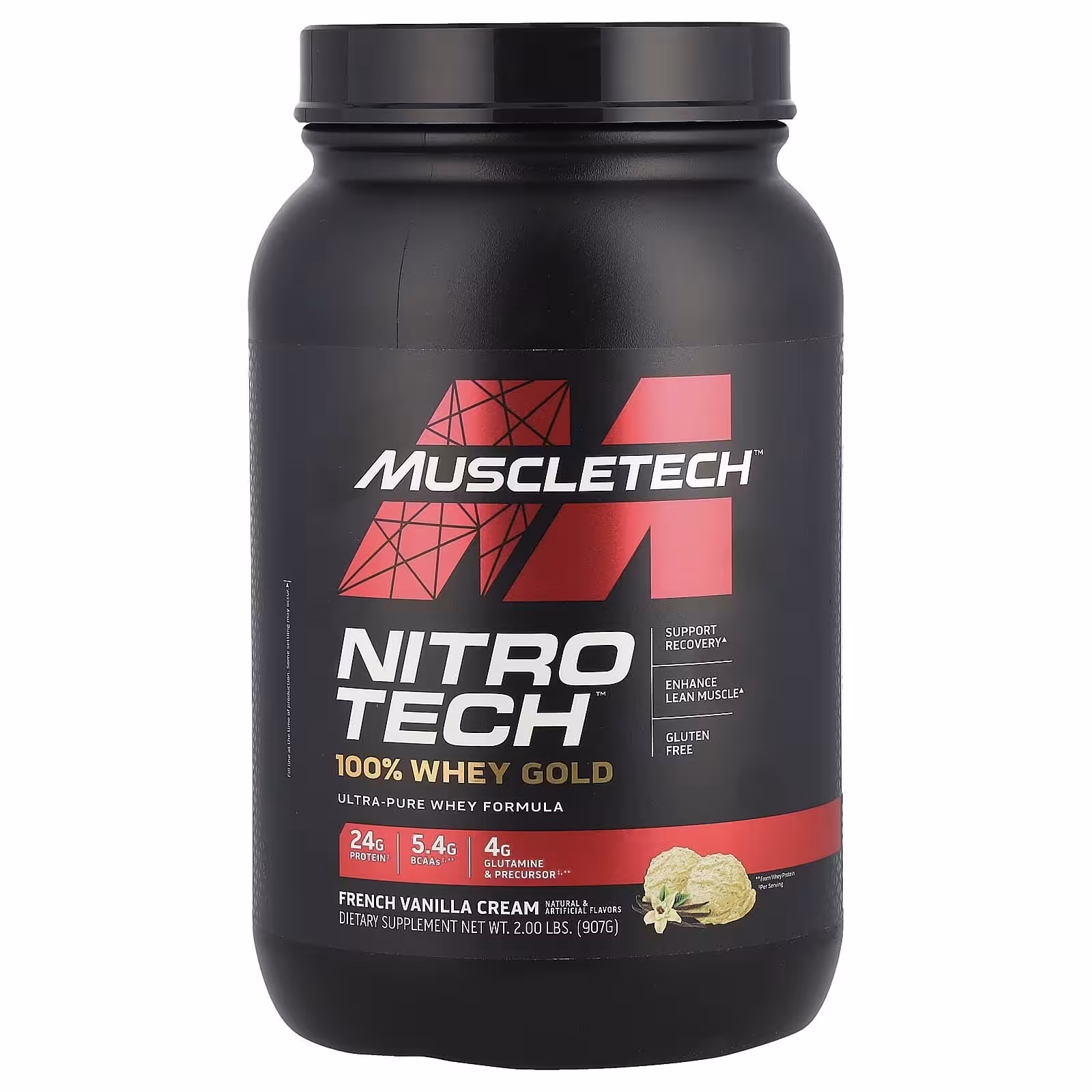 MuscleTech, Nitro Tech, 100% Whey Gold (100% сыворотка), французский ванильный крем, 999 г (2,20 фун