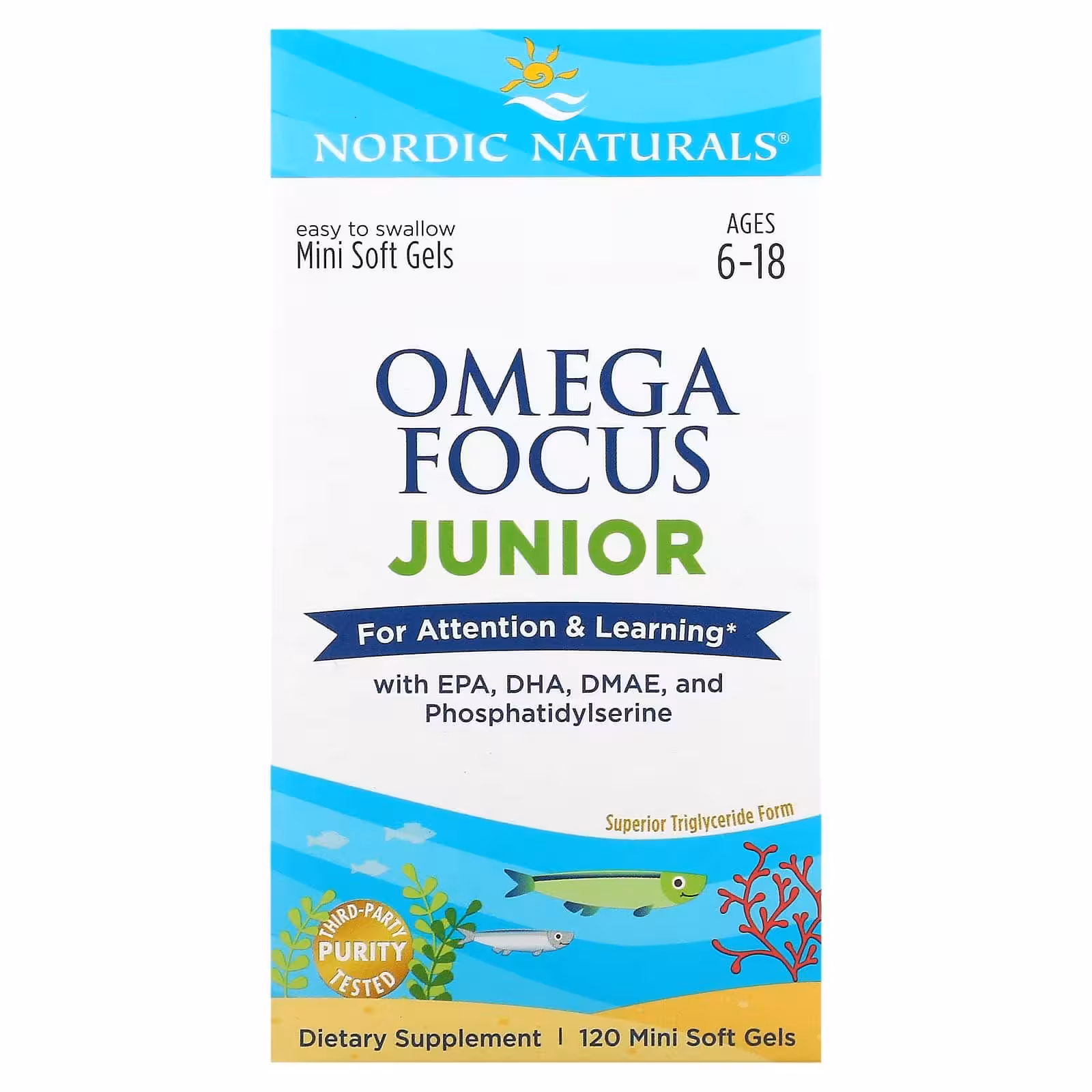 Nordic Naturals, Omega Focus Junior, для детей 6–18 лет, 120 мягких мини-таблеток