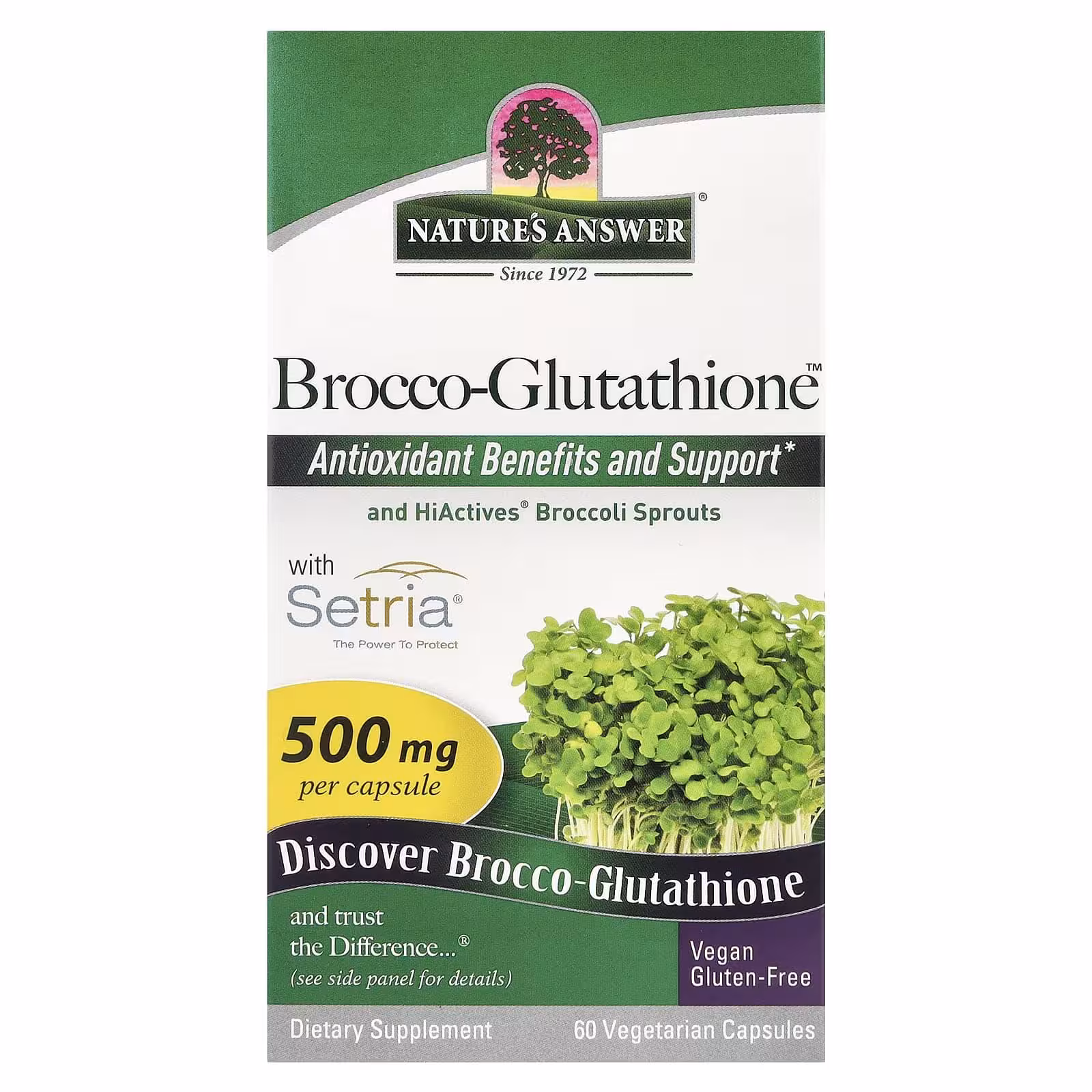 Nature's Answer, Brocco-Glutathione, средство с брокколи и глутатионом, 500 мг, 60 растительных капс