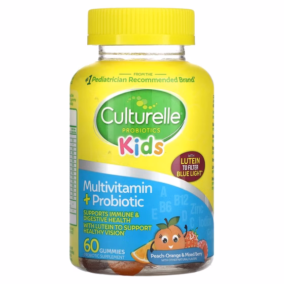 Culturelle, Детские пробиотики, мультивитамины и пробиотики, персик-апельсин и ягодное ассорти, 60
