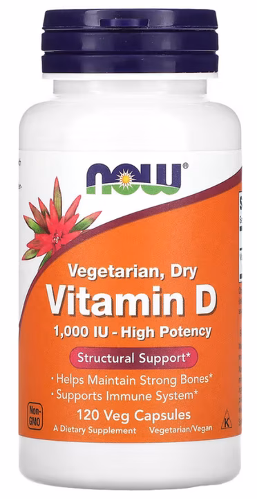 NOW Foods, вегетарианский витамин D в сухой форме, 1000 МЕ, 120 вегетарианских капсул