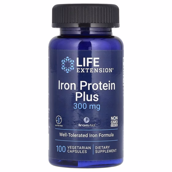 Life Extension, Iron Protein Plus, 300 мг, 100 вегетарианских капсул