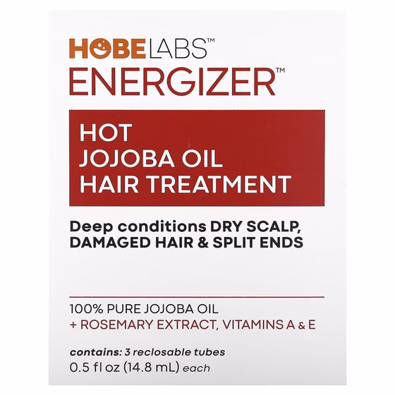 Hobe Labs, Energizer, лечение волос горячим маслом жожоба, 3 тюбика с повторно закрывающейся крышкой