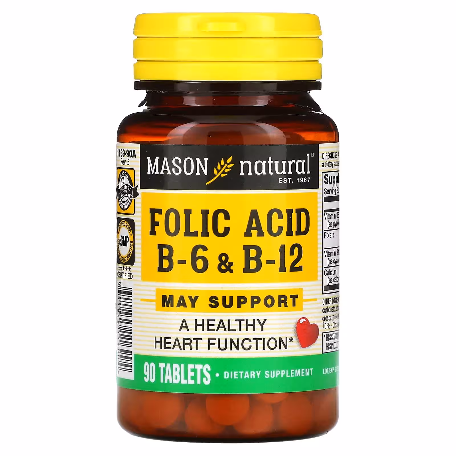 Mason Natural, Фолиевая кислота, B6 и B12, 90 таблеток