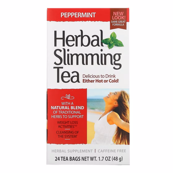 21st Century, Травяной чай для похудения, перечная мята, без кофеина, 24 чайных пакетика, 48 г (1,7