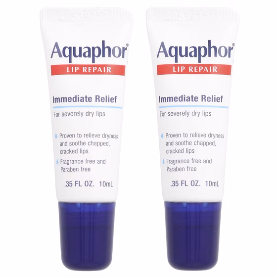 Aquaphor, Lip Repair, немедленное облегчение, без отдушек, 2 тюбика по 10 мл (0,35 жидк. Унции)